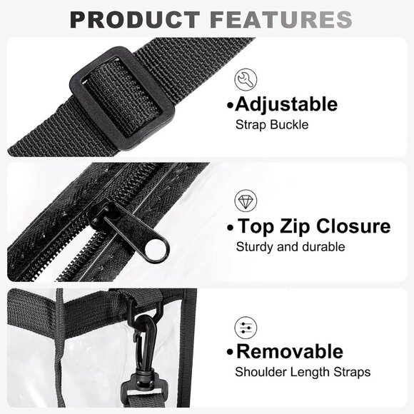 Adjustable Zippered Clear Tote Bag for Music Festivals - Stylish & Functional - Picture 3 of 6